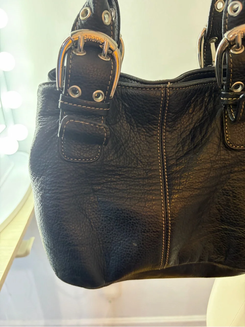 Y2K Tignanello Black Leather Shoulder Bag with Silver Hardware